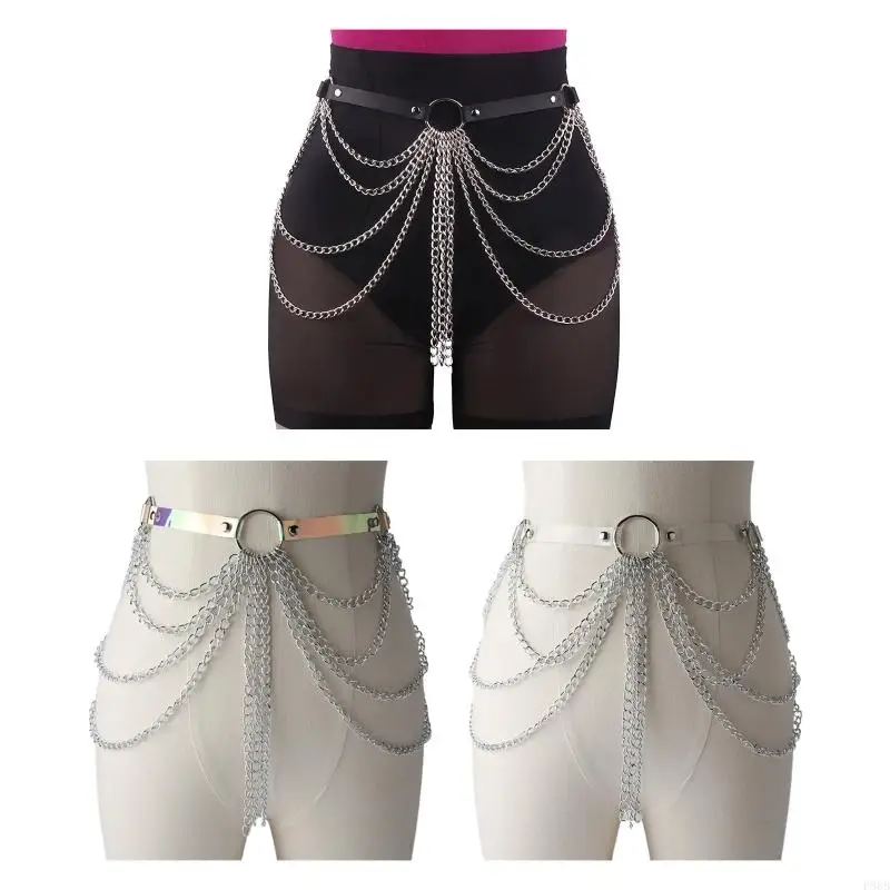 P88B Pant Chain for Women Men Long Tassel Multi Layered Body Chain Hip Hop Decor