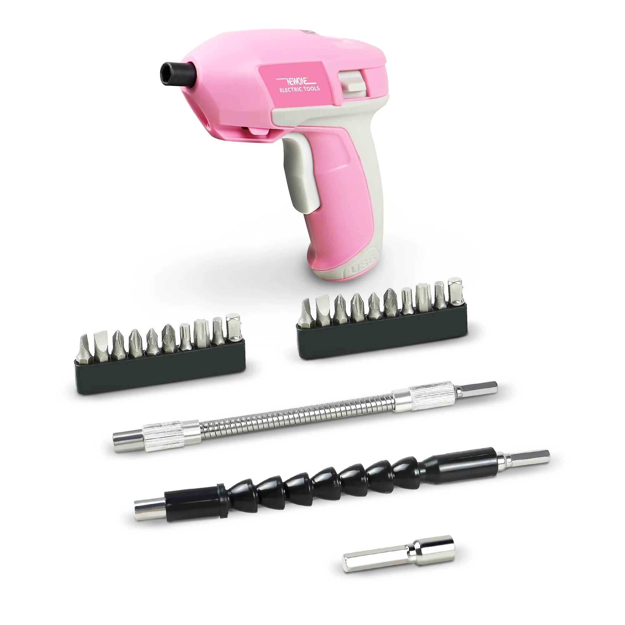 1pc 3.6V Cordless Drill Electric Screwdriver Pink Tool Set Mini Battery Operated Screwdriver Set USB Charging Cable