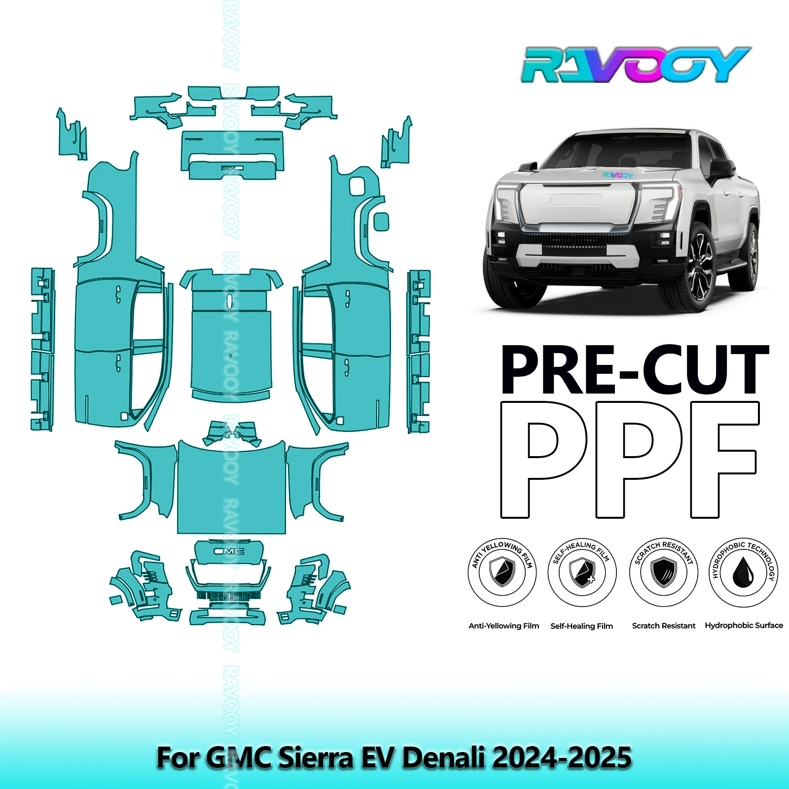 Car Precut PPF Paint Protection Film Full Vehicle For GMC Sierra EV Denali 2024-2026 8.5mil Clear Bra Self-Healing TPU Invisible