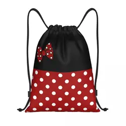 Custom Minnie Polkadots Drawstring Bags Women Foldable Gym Sports Sackpack Anime Animated characters Training Storage Backpacks