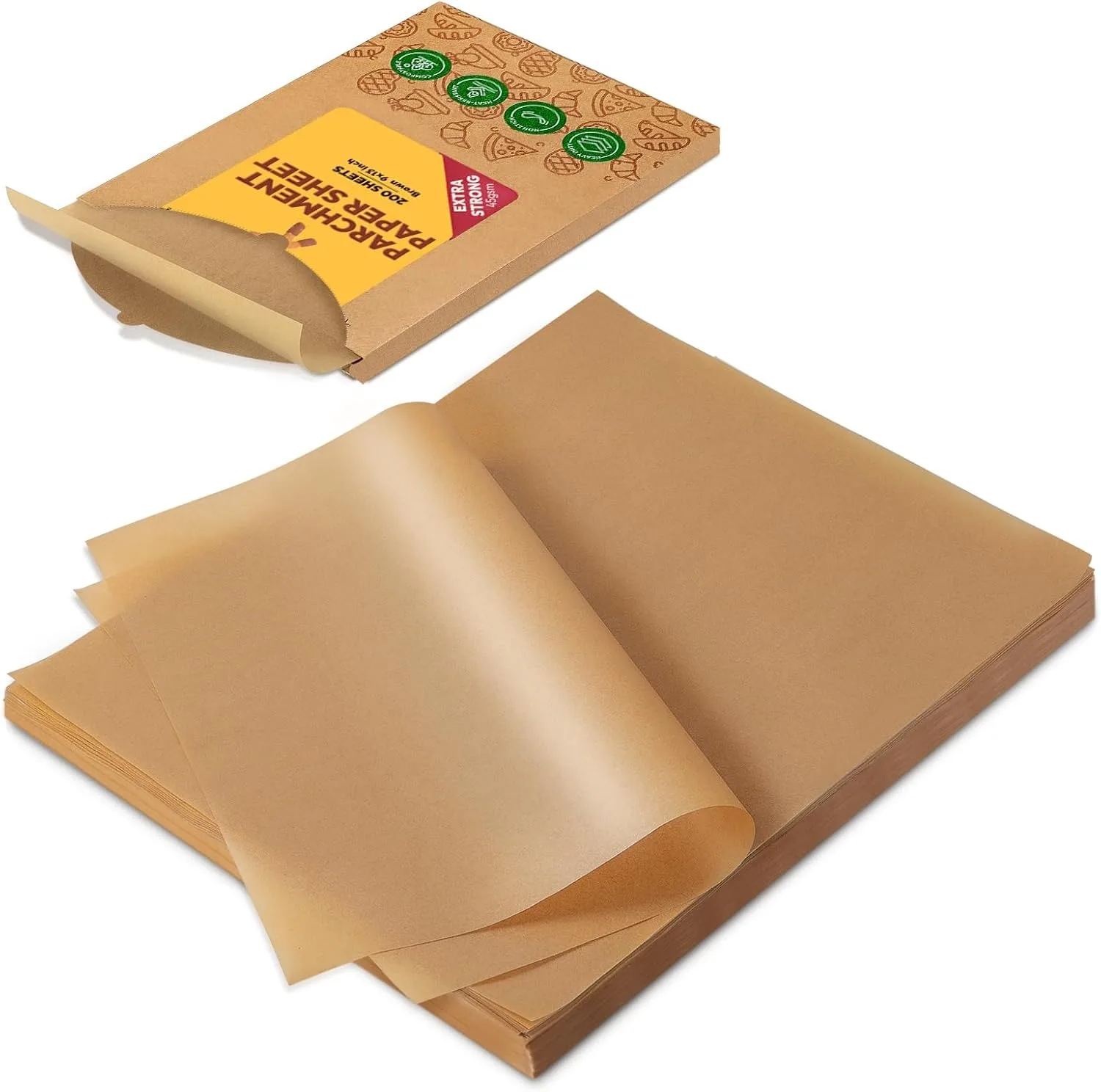

Thick 45gsm Parchment Paper, 200 Sheets 9x13 Inch, Extra Strong & Non-Stick, For Baking, Air Fryer, Heat Resistant Sheets