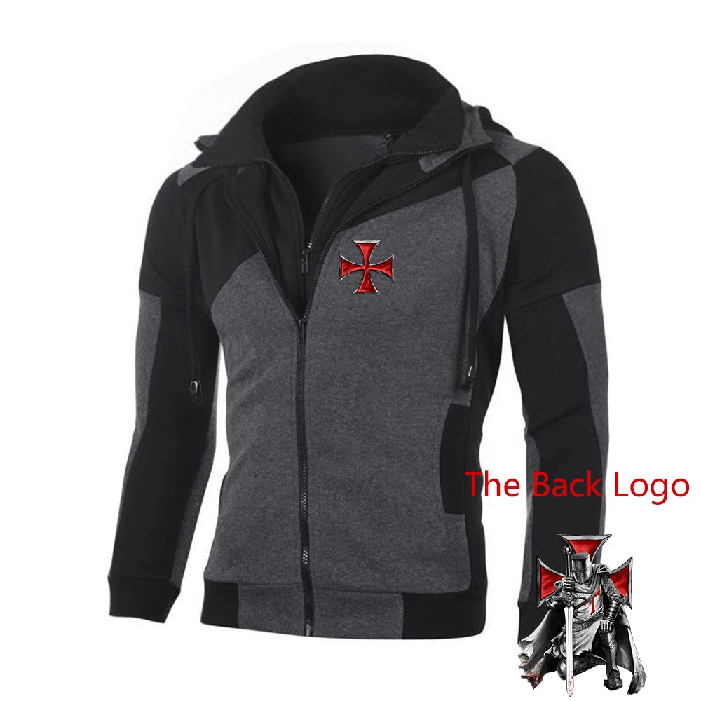 2025 Spring Autumn Knights Templar Print Trendy Versatile Splicing Zip Hoodies Man's Personality Loose High Quality Jacket Coats