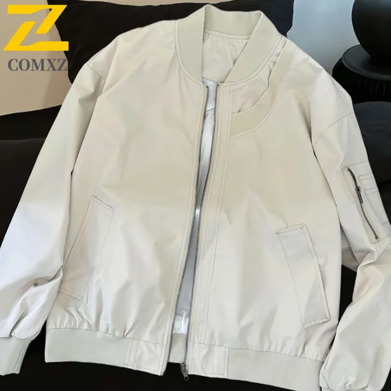 

COMXZ куртка мужская американская повседневная с воротником-стойкой свободного покроя однотонная водонепроницаемая ветрозащитная молодежная куртка для пеших прогулок, кемпинга, рыбалки