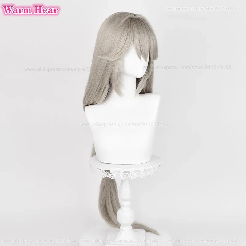 게임 Alexandrina Sebastiane 합성 105cm 긴 리넨 그레이 포니 테일 코스프레 애니메이션 가발 내열성 헤어 할로윈 파티 가발