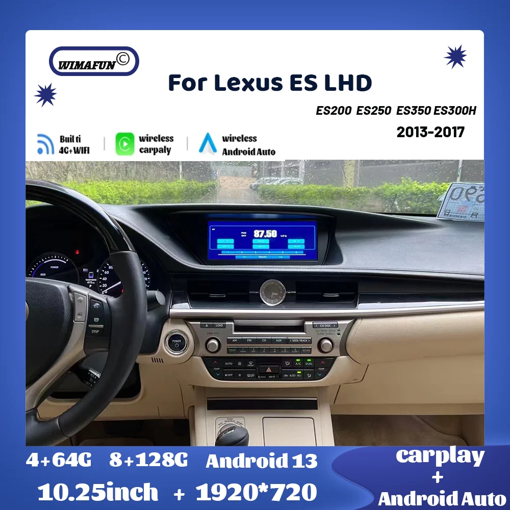 

Автомобильный радиоприемник 10,25 дюйма для Lexus ES ES200, ES250, ES350, ES300H, LHD 2013-2017, GPS, мультимедийный радиоплеер, беспроводной Автомобильный плеер для Carplay, Android 13