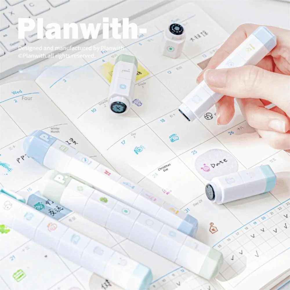 Cute Cartoon To Do List Journal Stamp Detachable 6 Patterns Seal Pen Self-ink Portable Diary Seal Kids Gift School Stationery