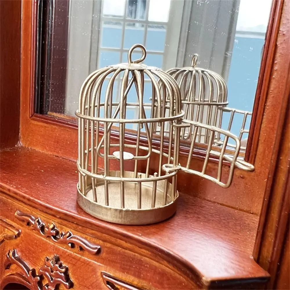 Cute Miniature Metal Bird Cage Iron DIY Mini Doll House Ornament Home Hanging Decoration for 1/6 1/12 Furniture Room
