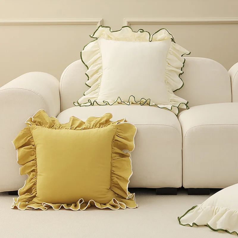 غطاء وسادة أريكة من القطن الكشكشة ، غطاء وسادة الأميرة الزخرفية ، غطاء وسادة ، بيج ، وردي ، ديكور منزلي ، 45x45 سم