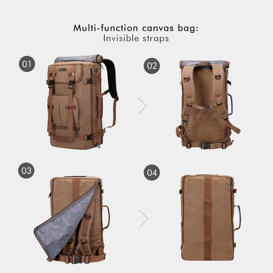 حقيبة ظهر قماشية من WITZMAN حقيبة سفر كلاسيكية حقائب كمبيوتر محمول كبيرة حقيبة كتف قابلة للتحويل A519-1 بني