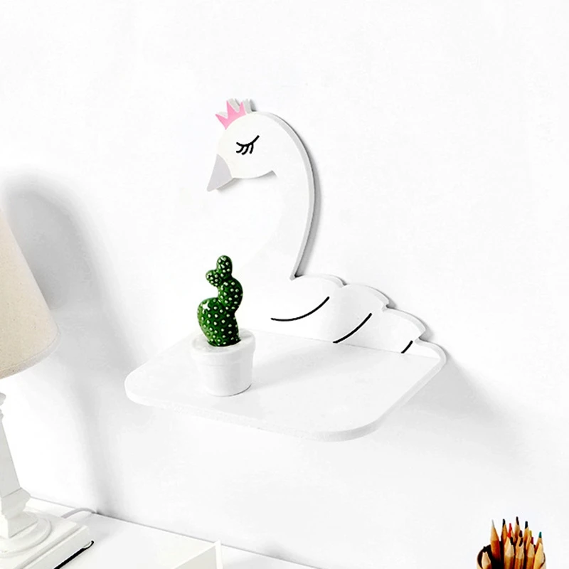 

Cute Swan Storage Holders Floating Shelf Childen Room Clothes Sundries Decoration Racks Wall Shelf Organization