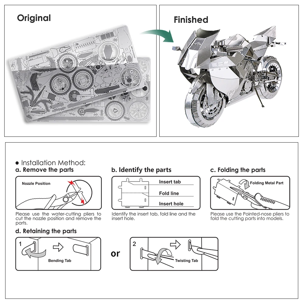 Piececool 3D Metal Puzzles Silver Motorcycle Assembly Model Toys Jigsaw DIY for Adult