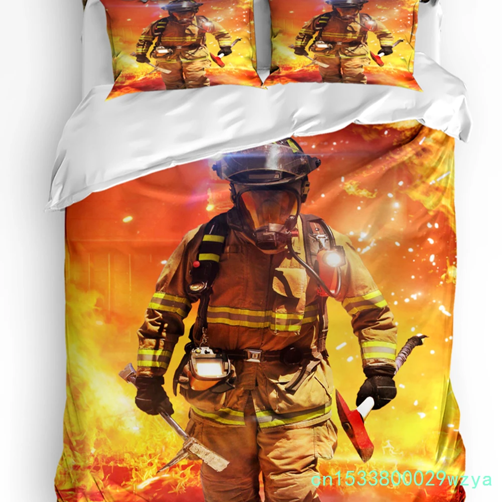 Firefighter Tool Flame Duvet Cover Bed Bedding Set For Double Home Textile Quilt Cover Pillowcases Bedroom Bedding Set No Sheet