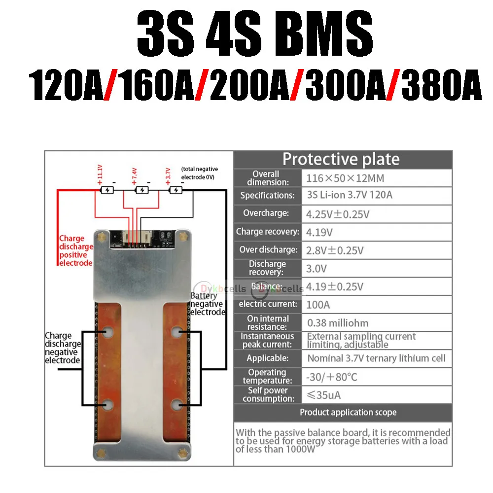 Placa de Proteção da Bateria do Lítio Equilíbrio de Bms Começo do Carro Inversor do rv 3s 4s 120a 160a 200a 3.2v 3.7v 12.6v 16.8v 12v