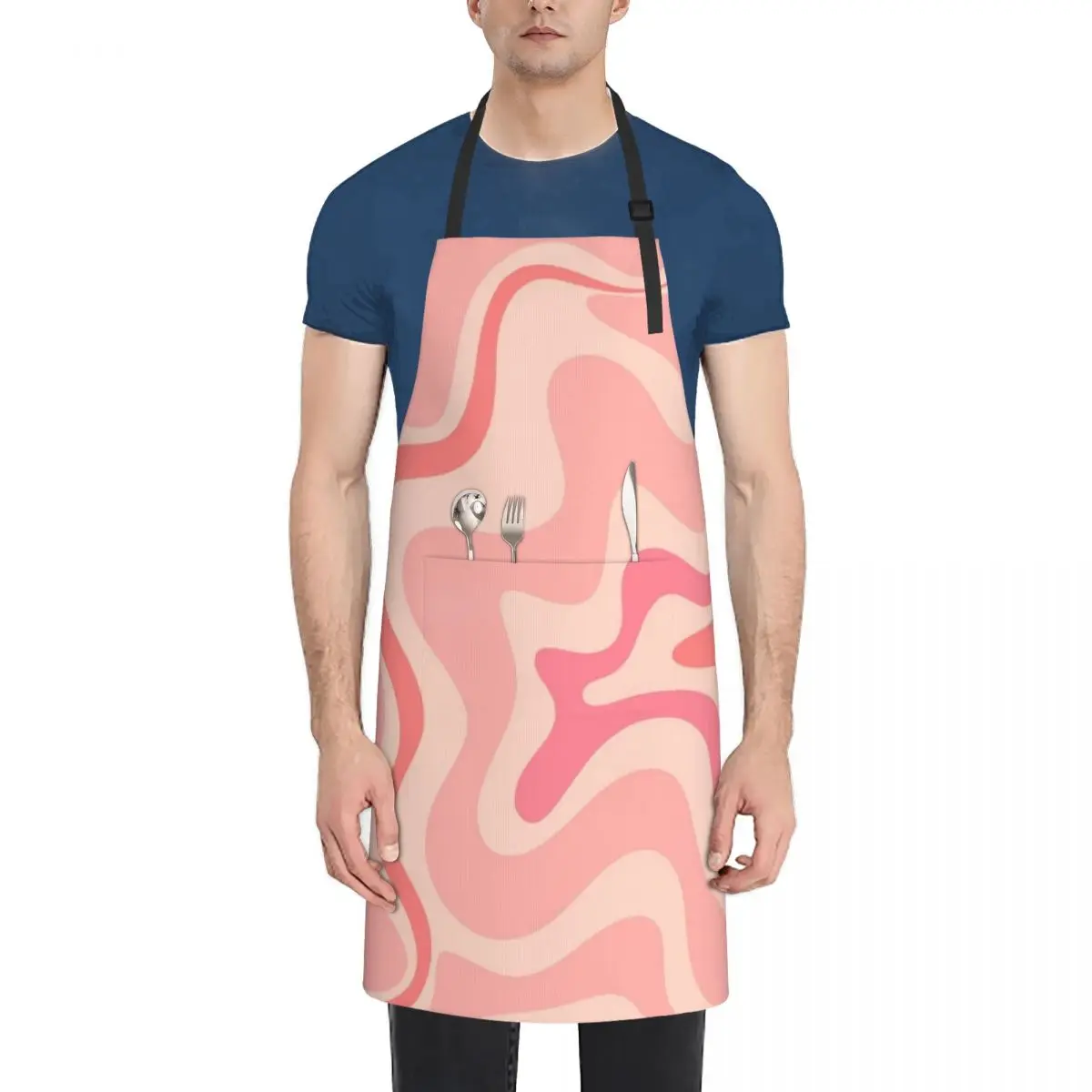 

Liquid Swirl Retro Contemporary Abstract in Soft Blush Pink Apron Men's Kitchen japanese woman Things For Kitchen Apron