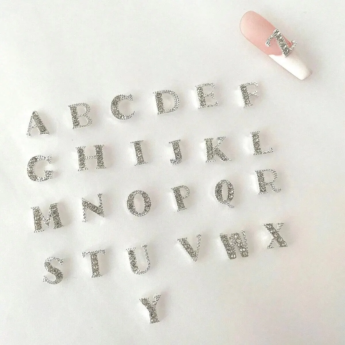 26 قطعة/الحزمة A إلى Z حرف الأبجدية على شكل الفضة حجر الراين مسمار الفن الديكور Diy بها بنفسك سحر ثلاثية الأبعاد سبيكة A- Z #3