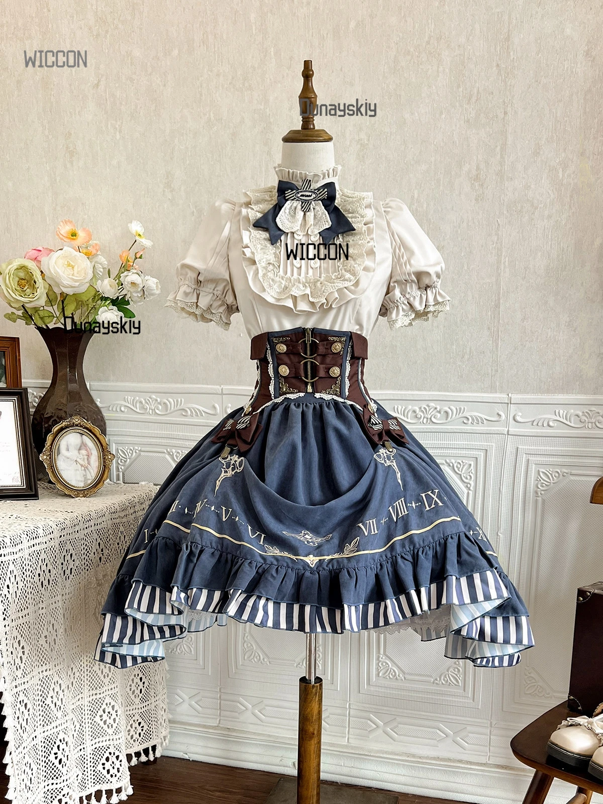 Victorian Gear Sonnet Lolita Gilded Pointer Retro Girl CLA Steampunk British Style Set Dress Halloween Role Play