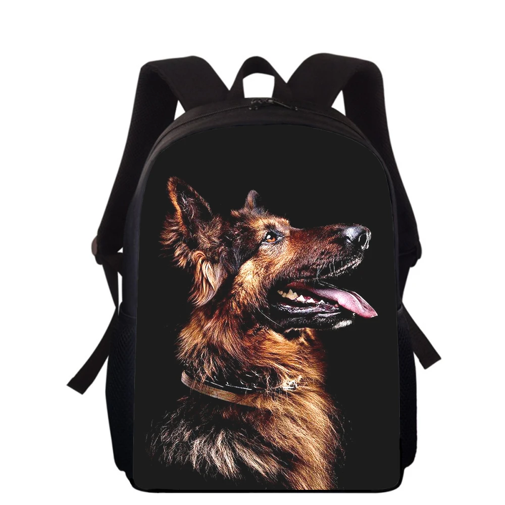 3D Print German Shepherd Dog Backpack, sacos escolares primários para meninos e meninas, estudantes sacos de livros, 16"