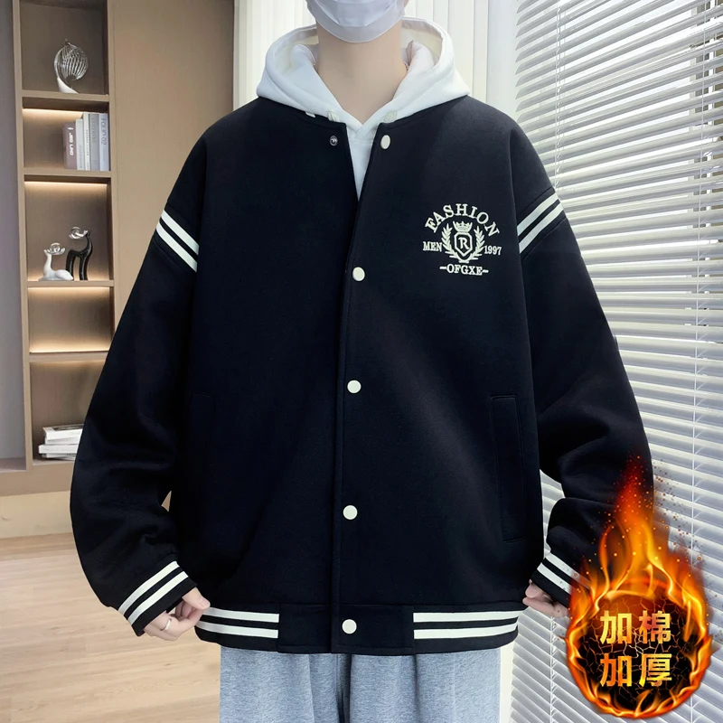 

Warm Long Sve Cotton Added Baseball Jaet for Men Youth Trendy Color Blo Top Youthful ular Polyester Nylon Cosite...