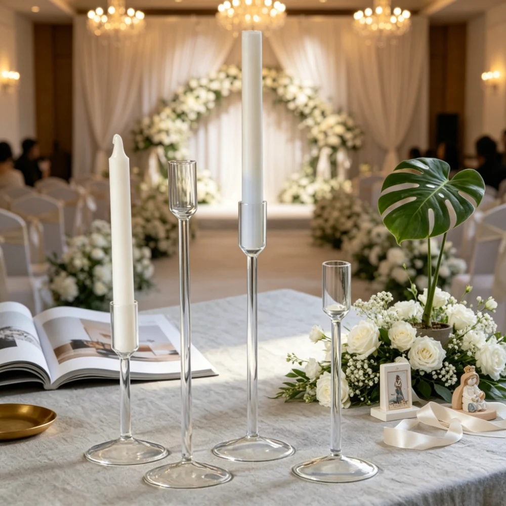 Minimalism High Footed Glass Candle Holders Nordic Living Room Homestay Candlelight Decoration Wedding Party Decoration