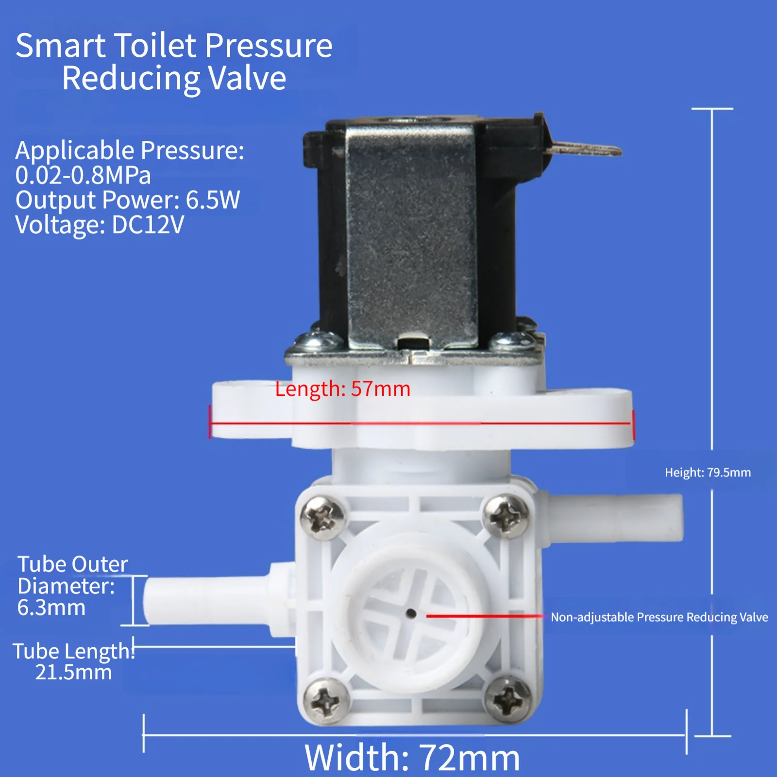 Detalhe 2 de Válvula solenoide Smart Toilet Solenoid Actuated Pressure Reducing Valve 12V DC Brass Material Straight Through Flow and For Quick Release Setup Pneumática