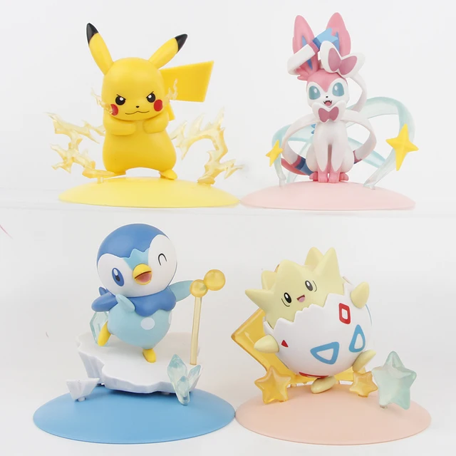 Nowy 4 sztuk/zestaw Pokemon Pikachu Sylveon Togepi Piplup rysunek zabawki 8-10cm