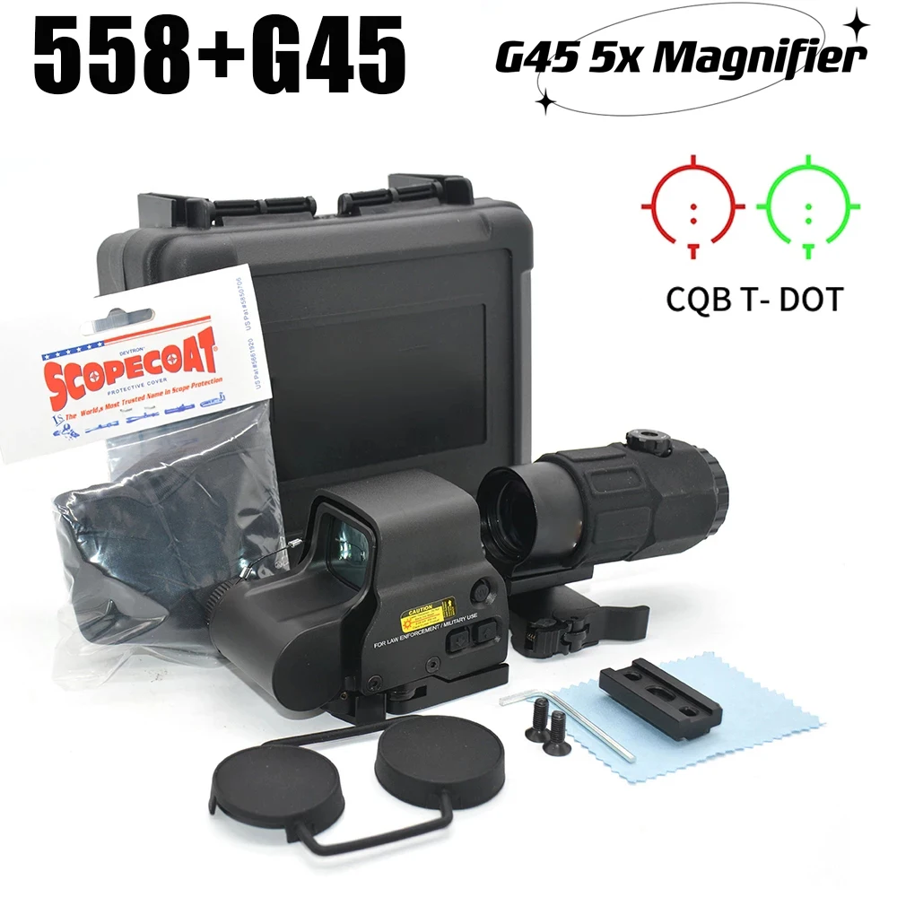 Tactical Airsoft G45 5X Magnifier 558 553 EXPS3 Red Dot Combo Scope Optics QD Mount Weaver Fit 20MM Rail Mount With Full Marking