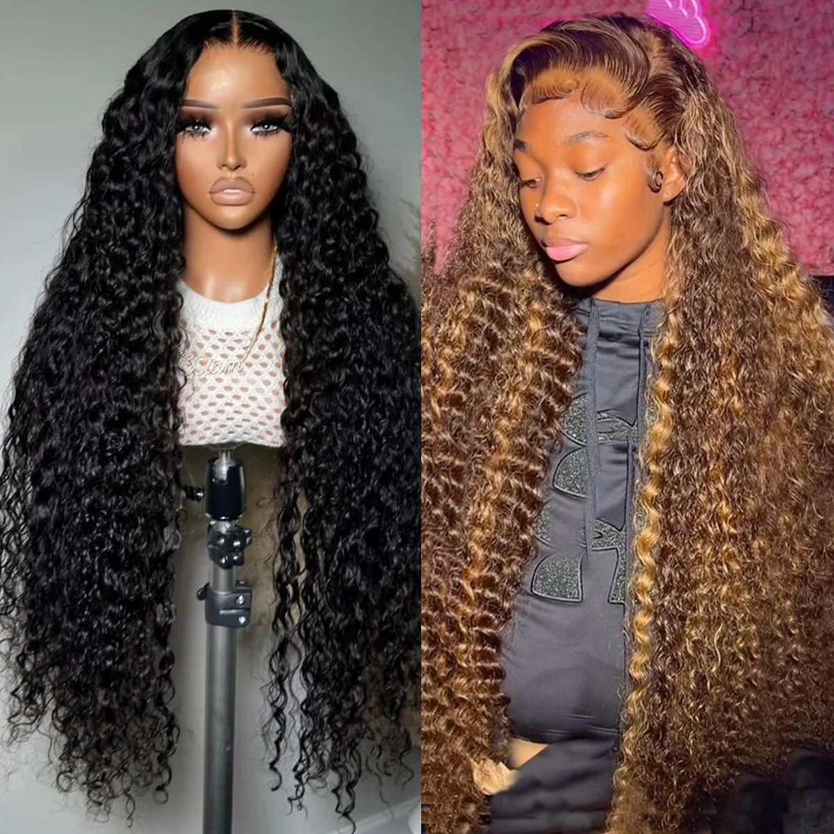 200 Density Deep Wave Curly Human Hair Wigs 13x6 Hd Lace Frontal Wigs 40 Inch 100% Brazilian Raw Hair For Black Women Preplucked