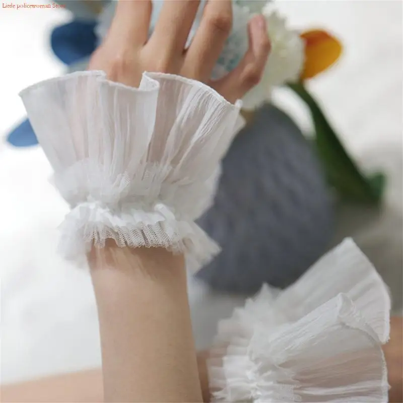 

F92D Women Removable Sleeves Cuffs Lace Flounces Layer for Wedding Dress