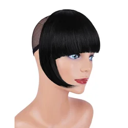 Black Bangs bangs hairpin black synthetic flat bangs with mirror legs front black bangs for women