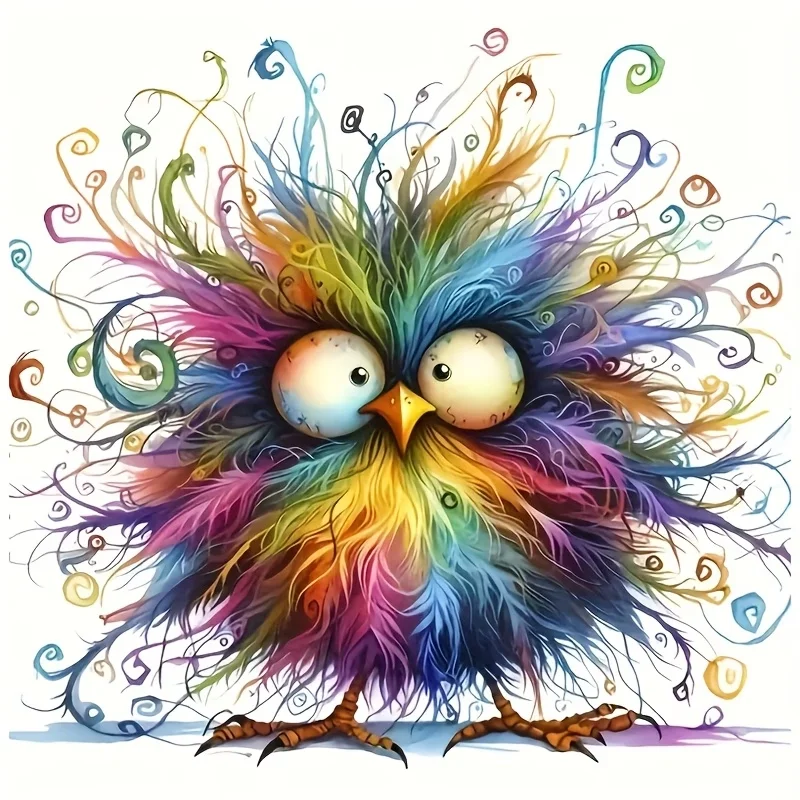 Farbenfrohe Fantasievolle Eule 5D Diamant-Malerei-Set Regenbogen-Feder-Vogel Wandkunst-Dekoration für Kinderzimmer Schlafzimmer