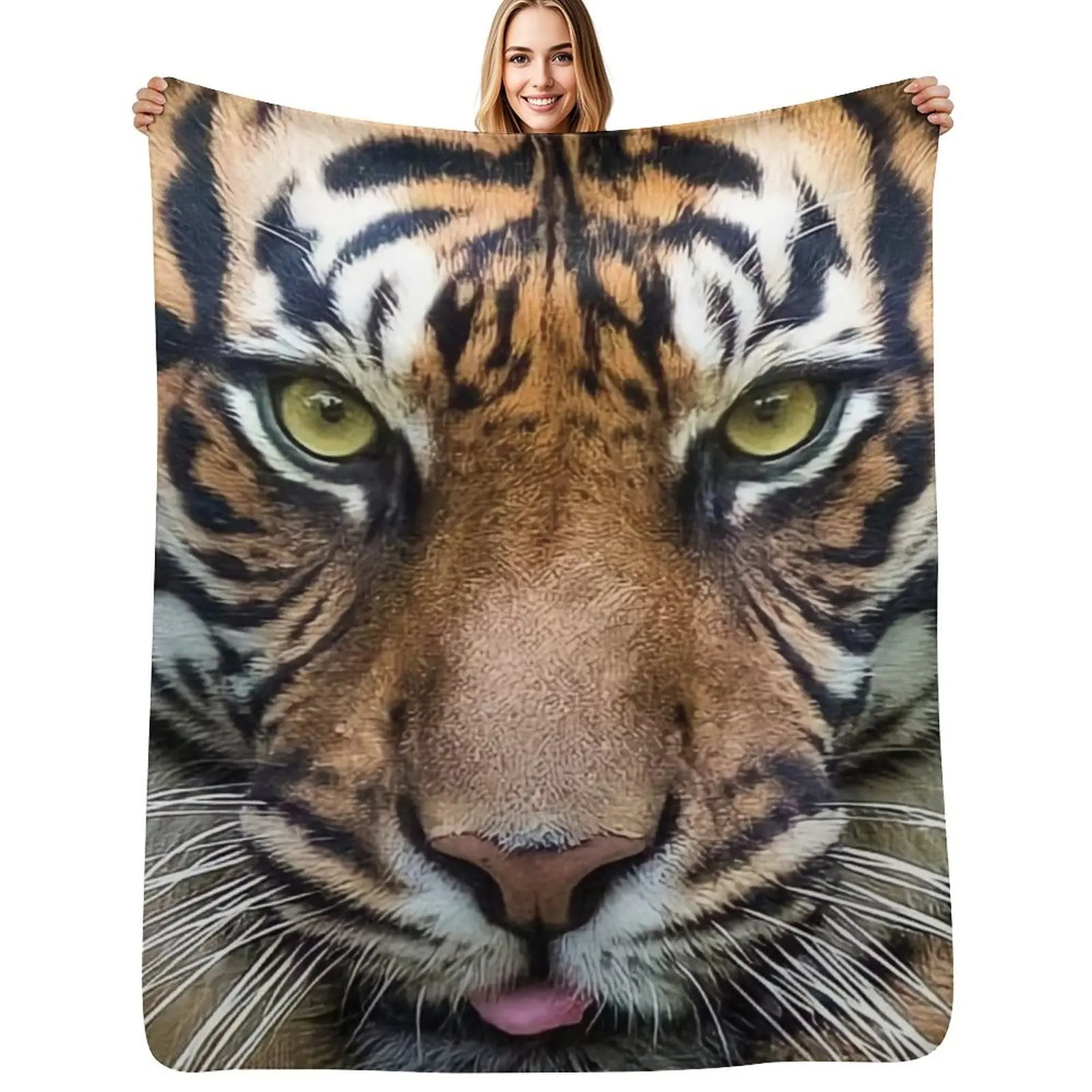 

Awesome Tiger Close Up Throw Blanket Faux Fur Soft Warm Blanket for Bed