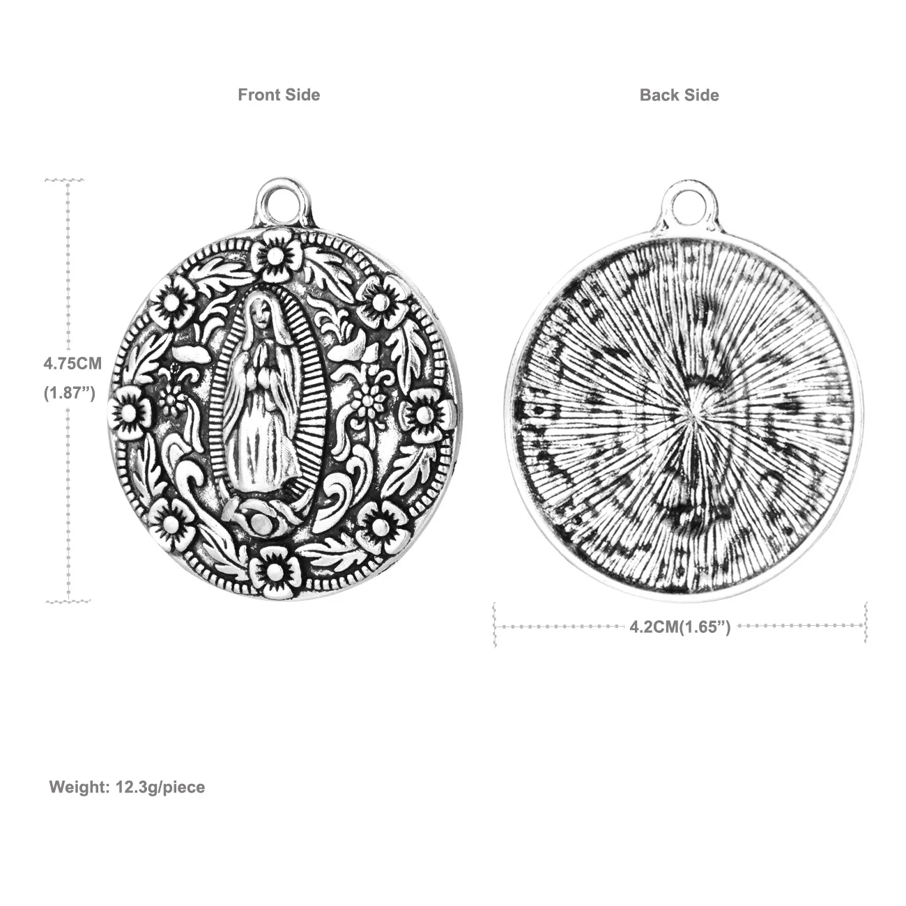 5Pcs Catholic Virgin Mary Round Medal Carved Our Lady of Guadalupe Floral Pendant for DIY Necklace Jewelry Accessories