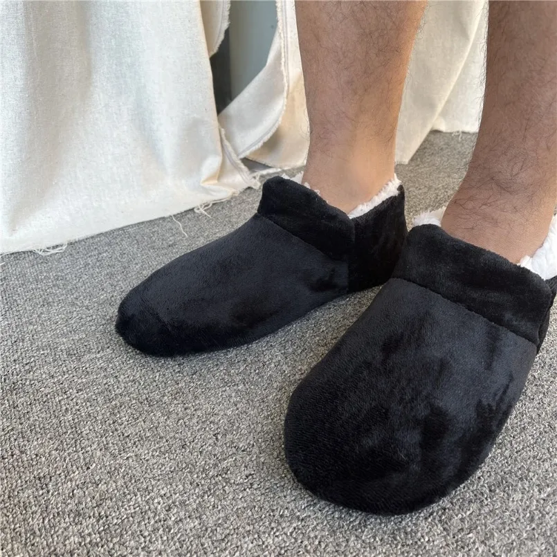 

Winter Warm Slippers Mens Home Indoor House Plus Size Non Slip Plush Soft Comfy Fluffy Floor Male Casual Shoes Flat Footwear
