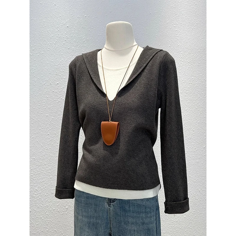 Faionable Long Sve Knitted Top Women's Autumn Winter Slimming Base Layer irt Unique Double Layered Wear Turtlene