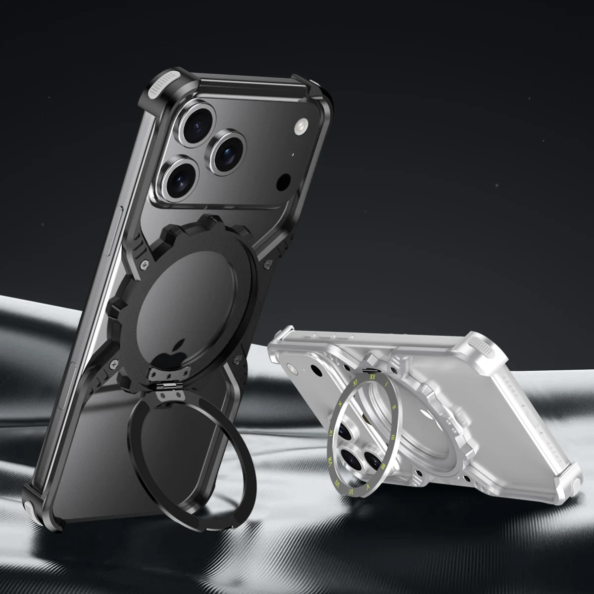 

New Luminous X-Shaped Case for iPhone 17/17 Pro/17 Pro Max, Mechanical Gear Magnetic Kickstand, Borderless Bare Feel
