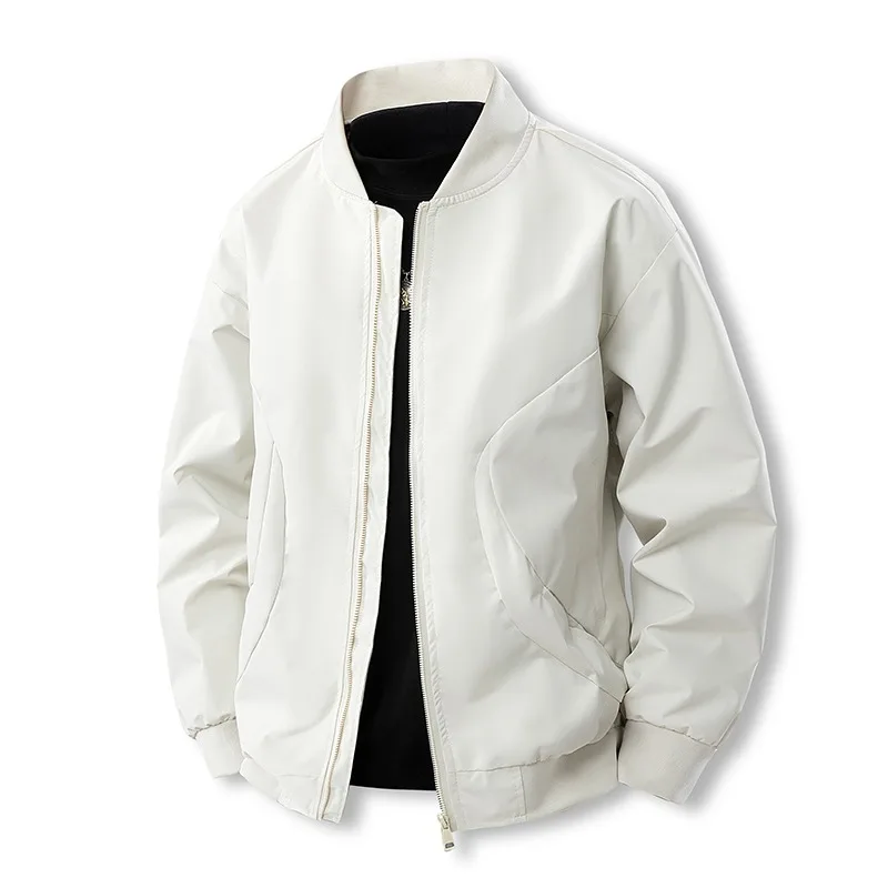 Men Army Green Baseball Collar Bomber Jacket Full Zip Up Loose Oversized Lightweight Casual Outdoor Streetwear Pilot Outer Coat