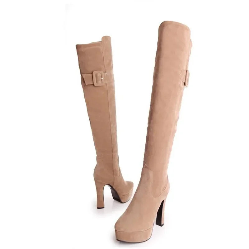 winter New pattern fashion Round head gules Sweet High-heeled Over knee Thin leg Boots Add wool Keep warm Fine heel Women Boots