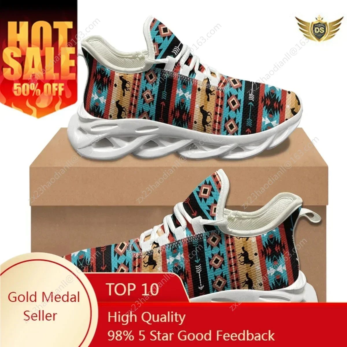 

Breathable Outdoor Sneakers Ethnic Tribal Aztec Horse Designer Vintage Casual Lace Up Flats New Lightweight Running Shoes Female