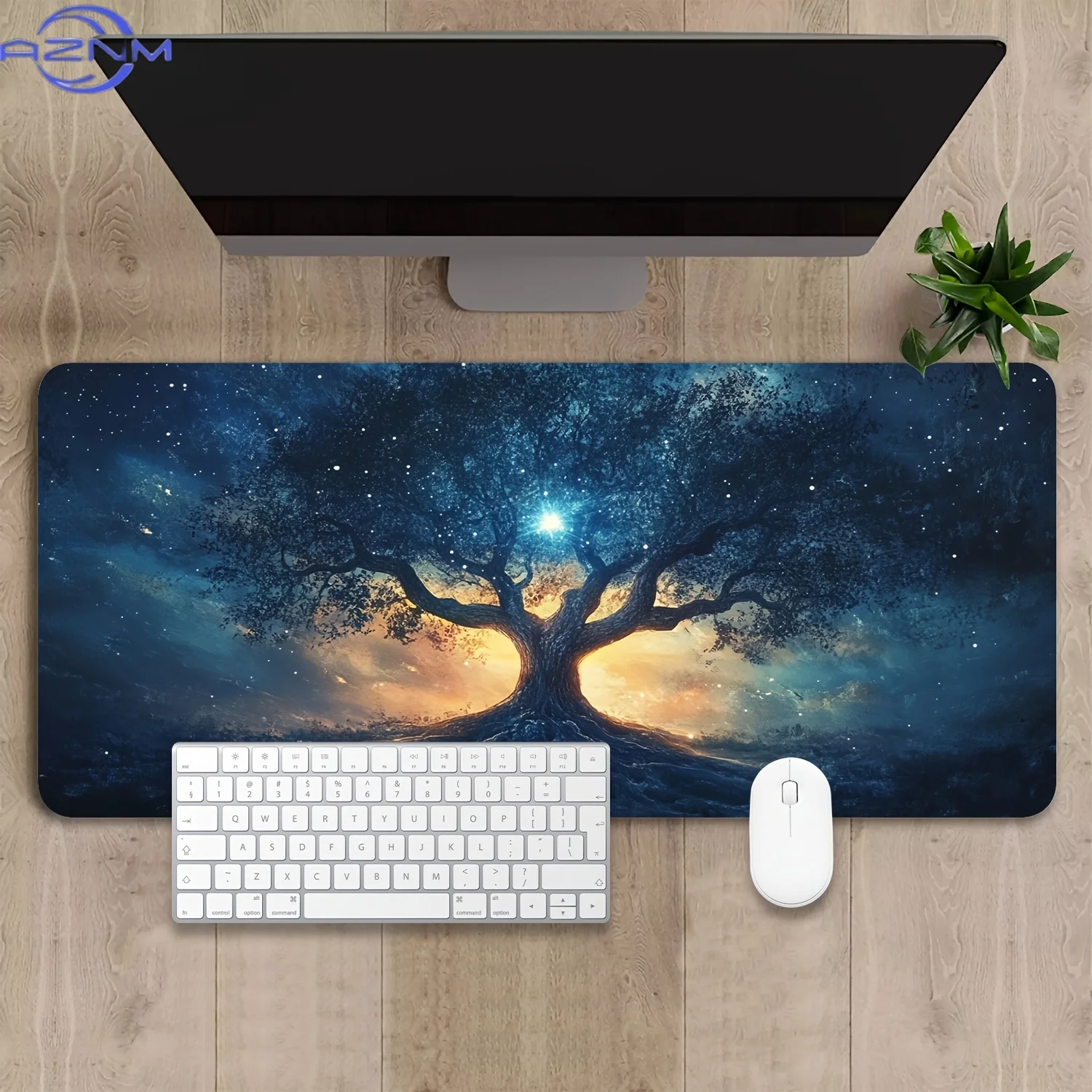Large Celestial Starburst Ancient Tree Desk Mat - Non-Slip Rubber Gaming Mouse Pad & Office Keyboard Pad, Perfect Gift for Teens