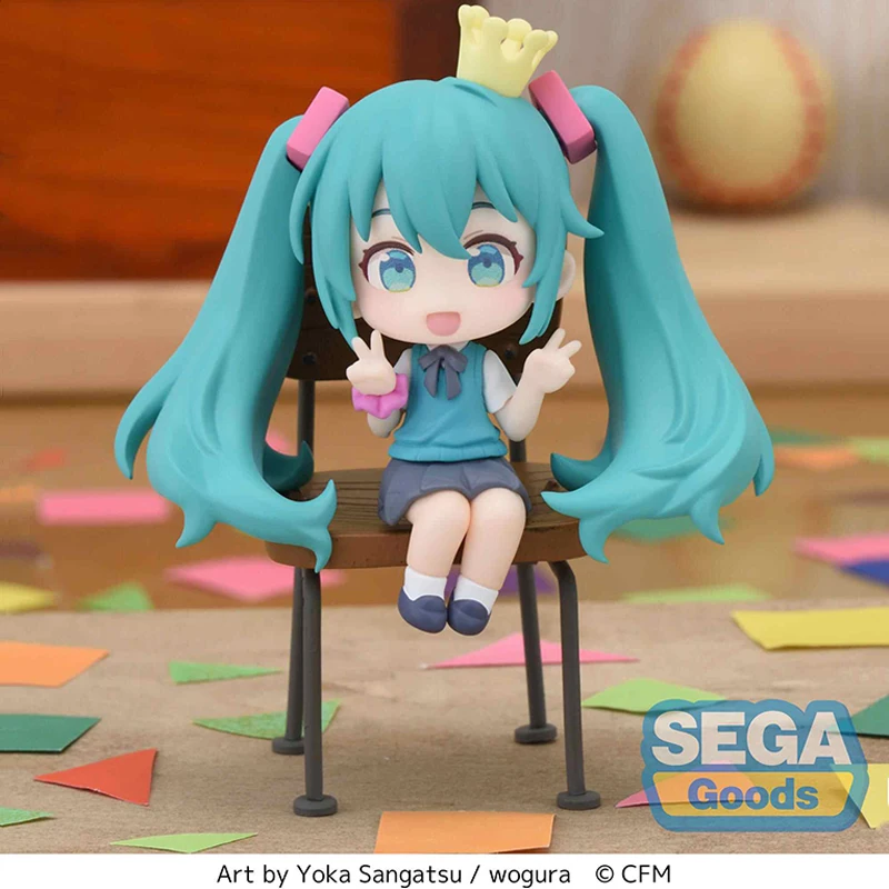 Echt SEGA VOCALOID Hatsune Miku 16th Anniversary Bean Eye Mini Handgemaakte Anime Action Figure Model Speelgoed Cadeau voor Verjaardag