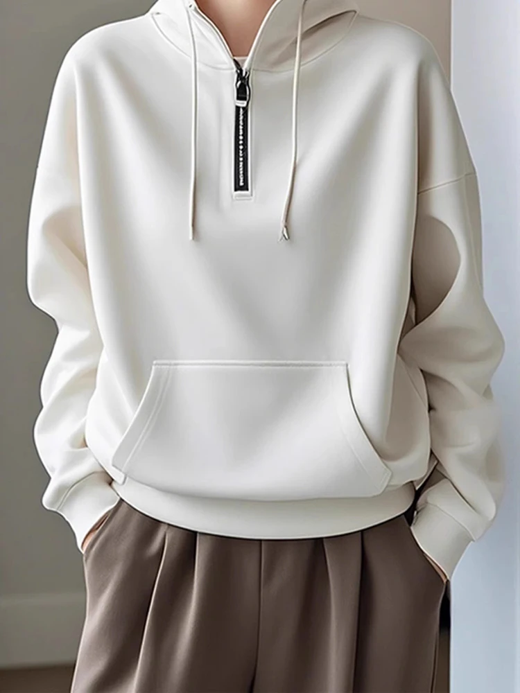New Women Plus Velvet Sweatshirt Autumn Winter Fashion Zipper Turtleneck Long Sleeve Loose Pullover Casual Basic Sweatshirt