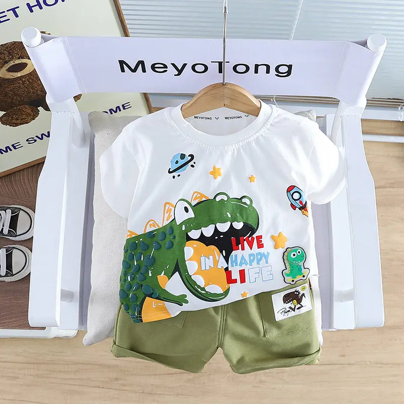 Summer Kids Boys Clothes Children Cotton Cartoon Printed Dinosaur T Shirts Shorts 2Pcs/set Infant Outfit Baby Toddler Tracksuits