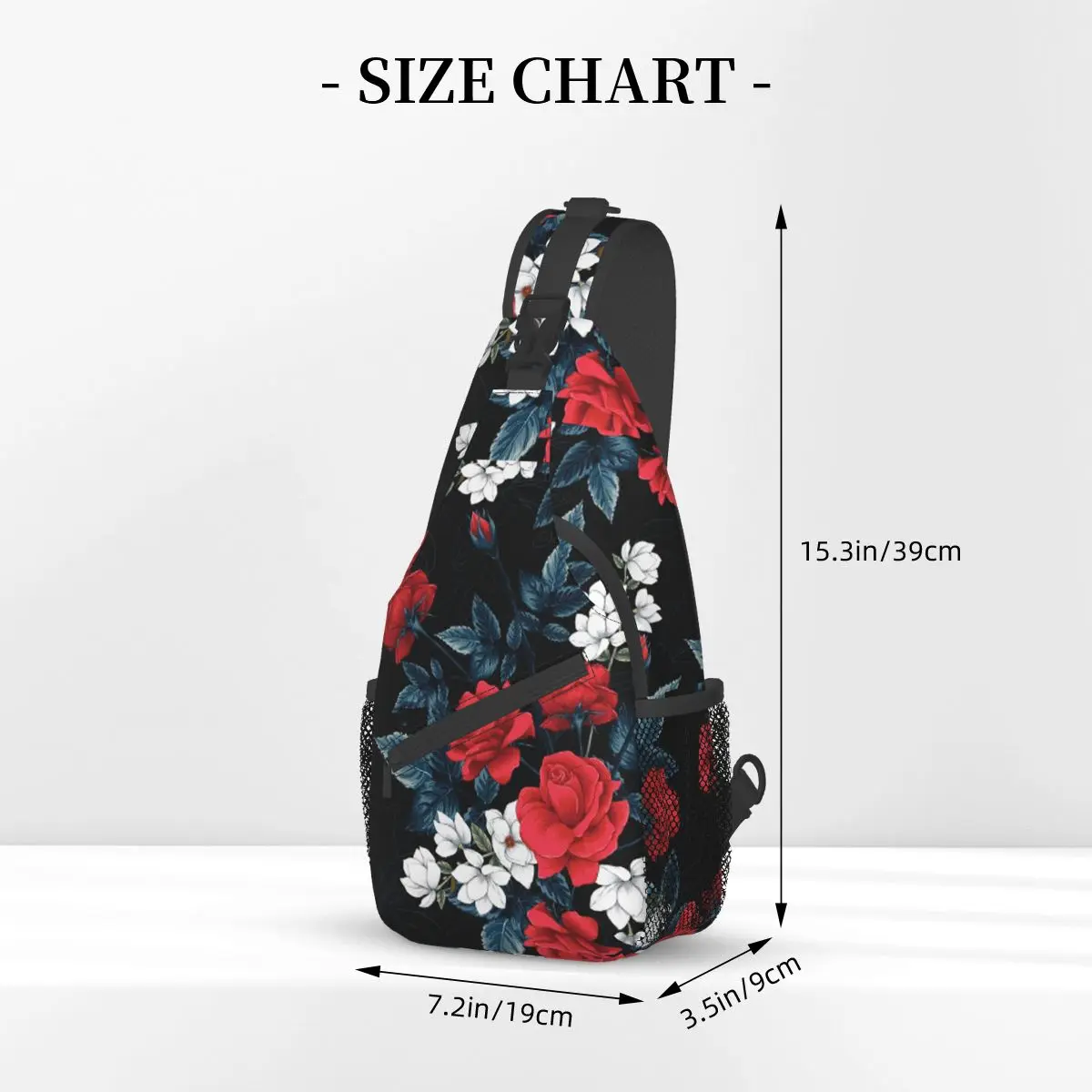 Mochila pequeña con estampado de flores y rosas rojas, bolso de hombro cruzado en el pecho, mochila de viaje para senderismo, bolsas de día con estampado Floral de corazón