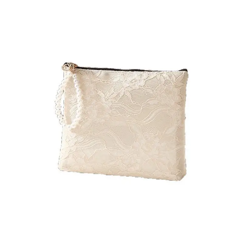 Kosmetiktasche aus Spitze mit Perlen-Handgelenkschlaufe und halbtransparentem Design, perfekt für die Aufbewahrung des täglichen Make-ups und für den Reisegebrauch. – Detail 14