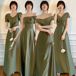 Elegant 4 Styles Grayish Green Bridesmaid Dresses 2023 New Women's Solid Satin Bow Design Backless Wedding Party Guest Dress