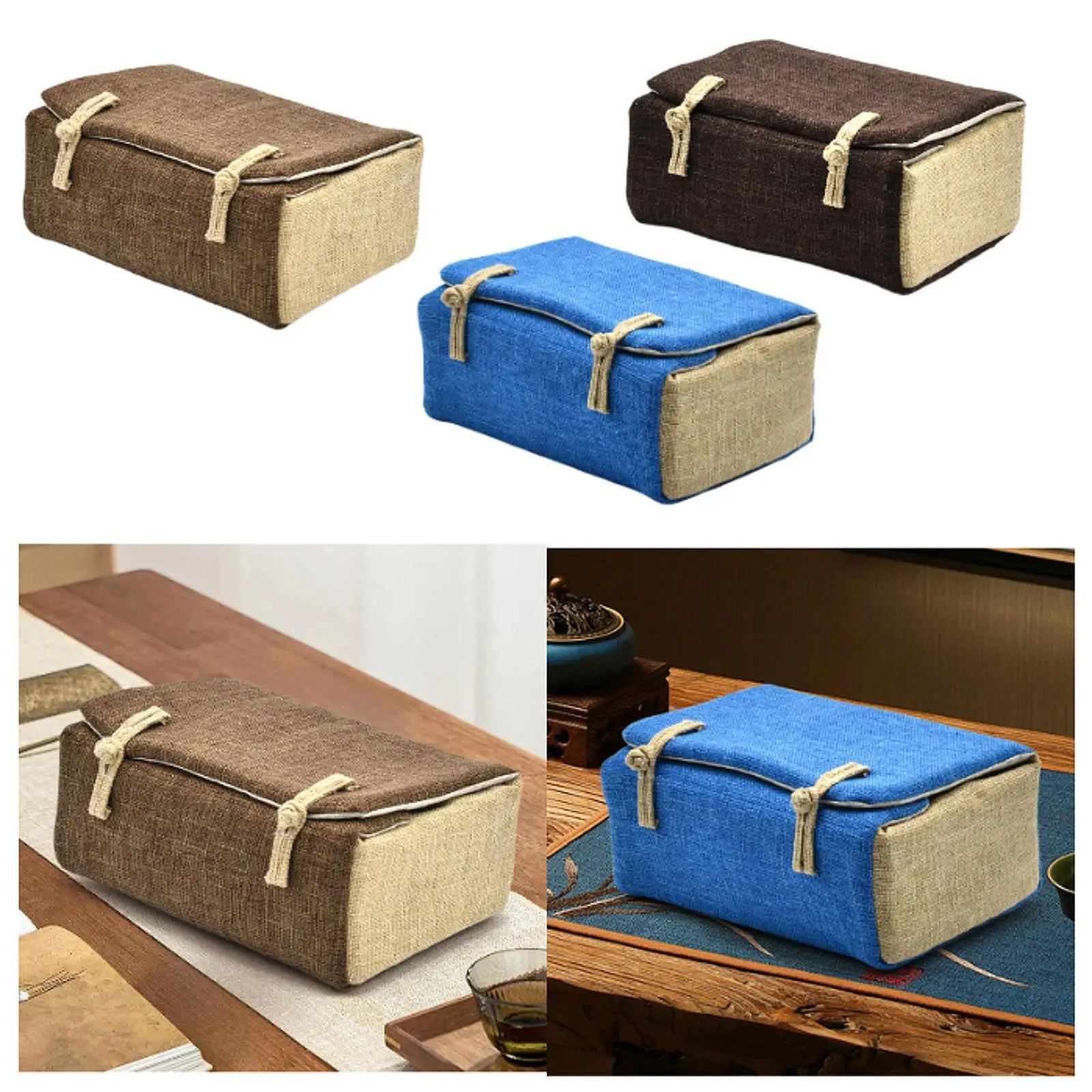Button Design Teapot Tote Bag Foldable Imitation Linen Tea Set Organizer for Outdoor Travel and Tea Parties