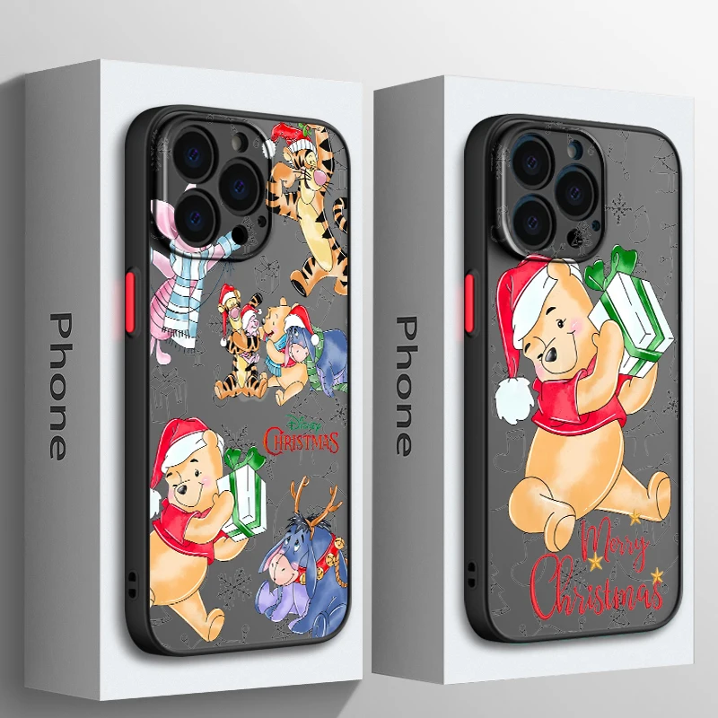 

Christmas Winnie Pooh For Apple iPhone 15 14 13 12 11 Mini Pro Max 8 7 6S 6 XR X XS Plus Frosted Translucent Phone Case Cover