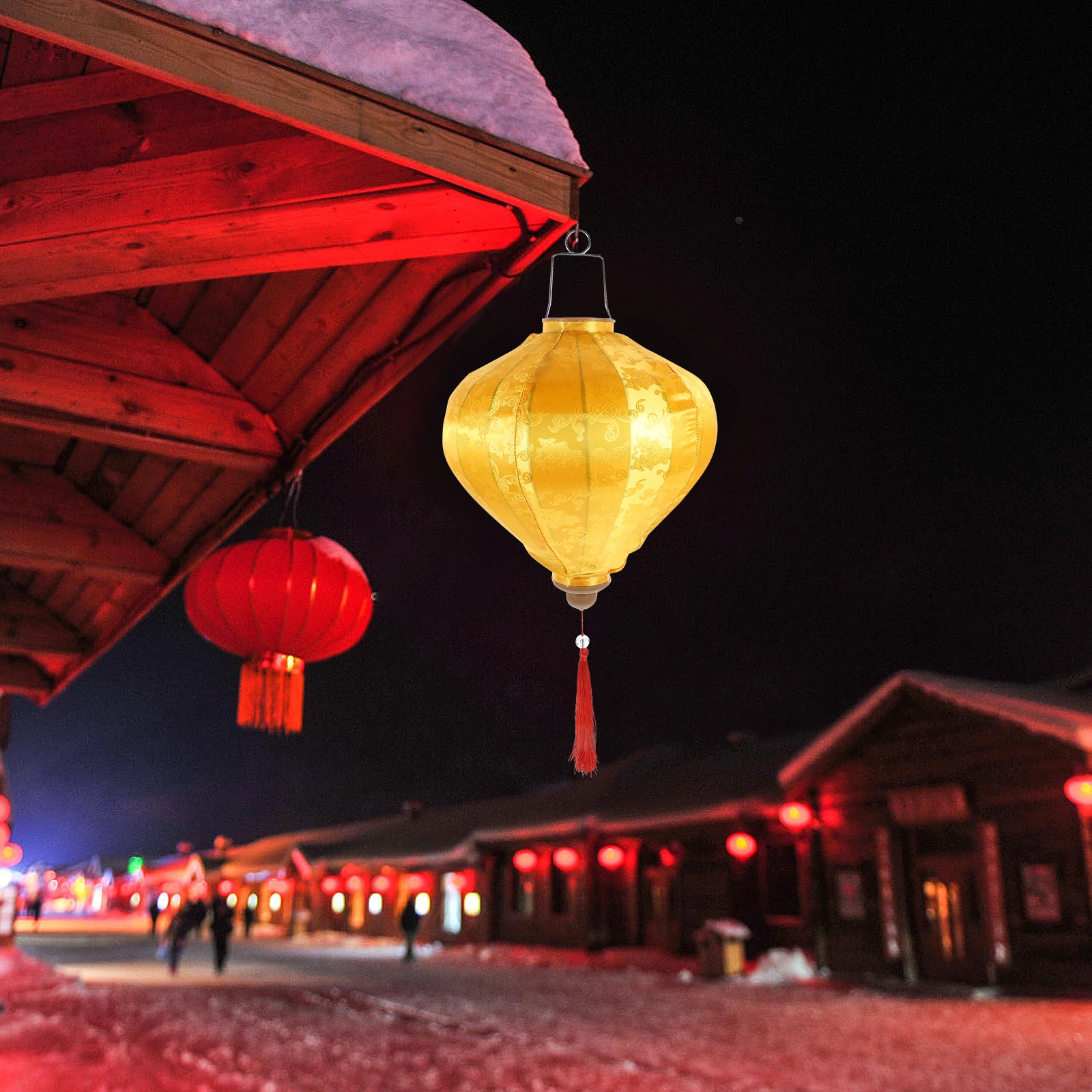 

Diamond Lampshade 12 Inch Yellow Unique Design Lantern Decor Chinese New Year Festivals Hanging Outdoor Silk Vietnamese