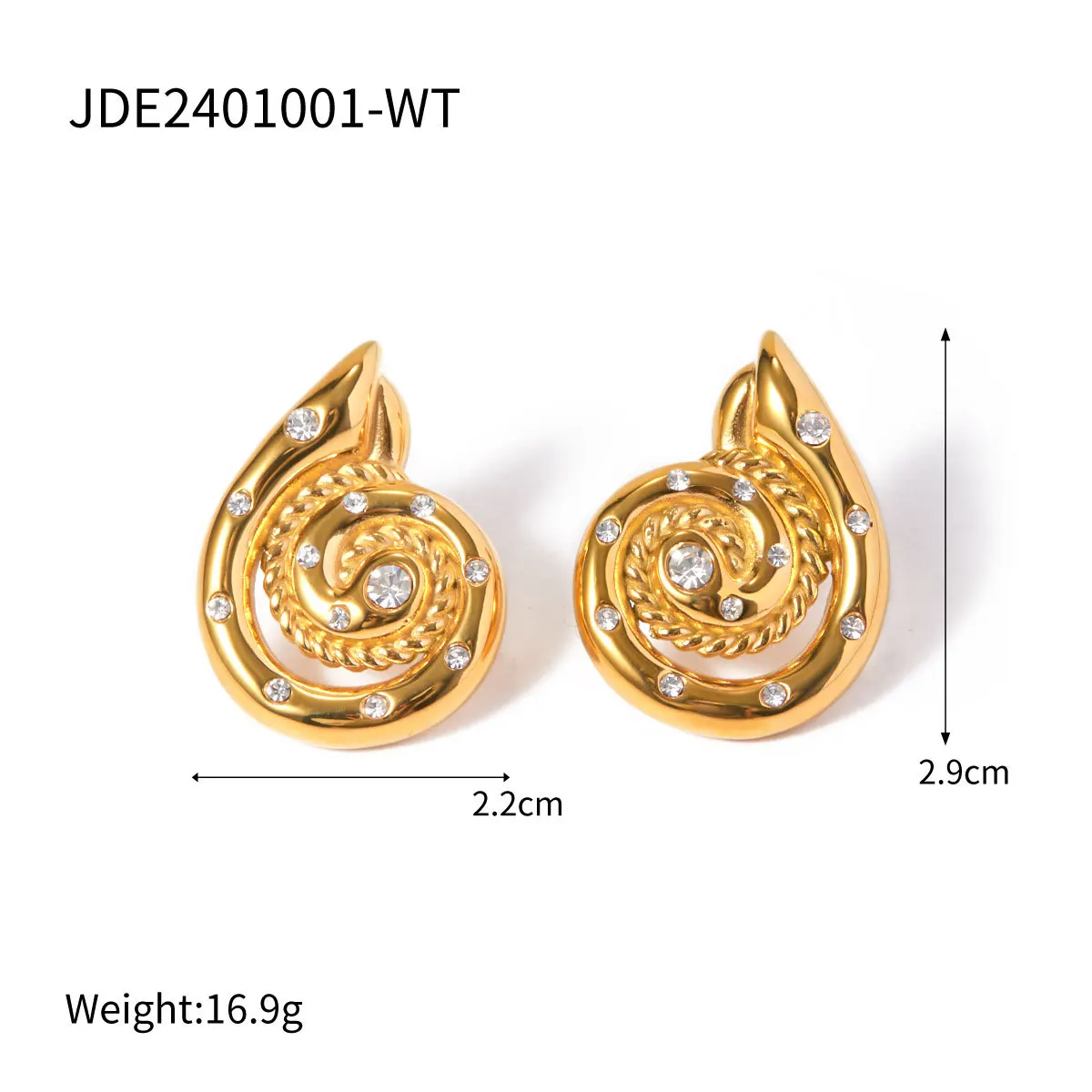 Pendientes de acero inoxidable PVD para mujer, joyería chapada en oro de 18K, deslustre Crystal Twist Beads, venta al por mayor, moda de verano