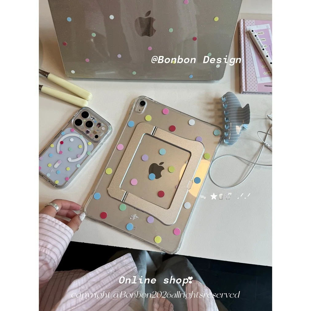 Colorful Polka Dots Acrylic Tablet Case For iPad Pro 11 13 M2 M4 M3 10.2 5/6th 7/8/9/10/11/th Mini 6 7 Air 4 5 6 Stand Cover Y2K